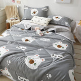 elvesmall Cute Space Bear Printed Spring Summer Comforter Adults Children Soft Breathable Quilting Quilt Single Double Bed Blanket Quilts
