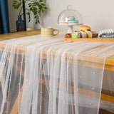 Elegant Wedding Birthday Party Pearl Tablecloth Decor Tulle Cake Dessert Buffet Table Cover Stylish Backdrop Curtain Photo Prop