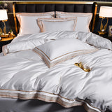 Luxury Embroidery Bedding Set 1000TC White Egyptian Cotton Soft Duvet Cover Flat/Fitted Sheet Pillowcases Solid Color Bed Set