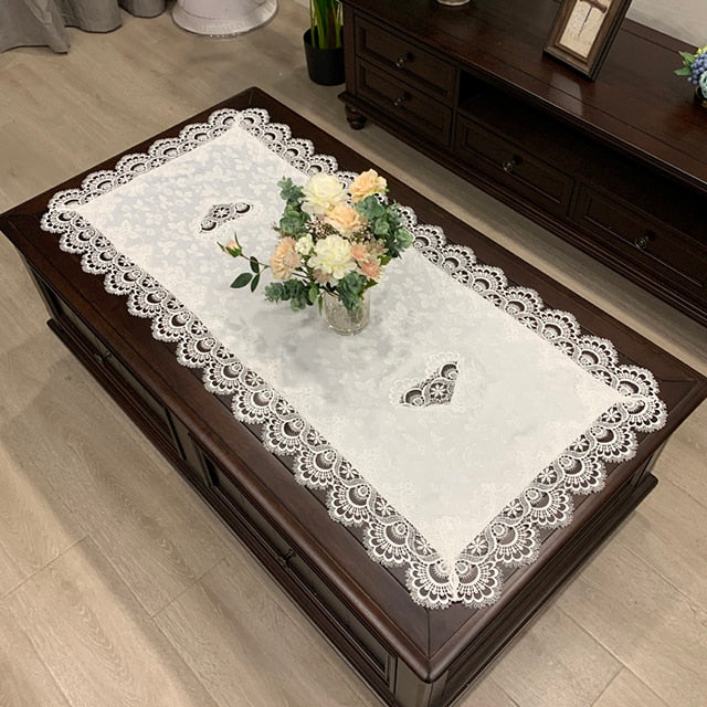 Tablecloth Rectangle Table Cloth European Embroidered Coffee Table Cover Table Western Tea flower Solid Color Fabric Lace Book