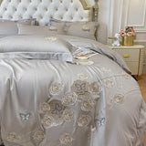 Elvesmall Luxury Flowers Embroidered Bedding Set 4pcs Princess Wedding 100%Cotton Duvet Cover Bed Sheet Pillowcases King Queen Size