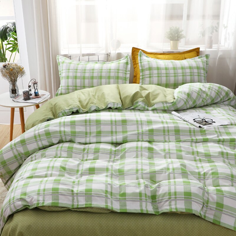 Elvesmall back to school Green plaid Duvet Cover 220x240 Pillowcase 3Pcs,Bedding Set,135x200 Quilt Cover,Blanket Cover, Bed Sheet, Double Queen King Size