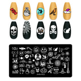 elvesmall Halloween Nail Stamping Plate Pumpkin Flower Animal Skull Printing Stencils Halloween Nail Stamp Templates DIY Nail Art Tools