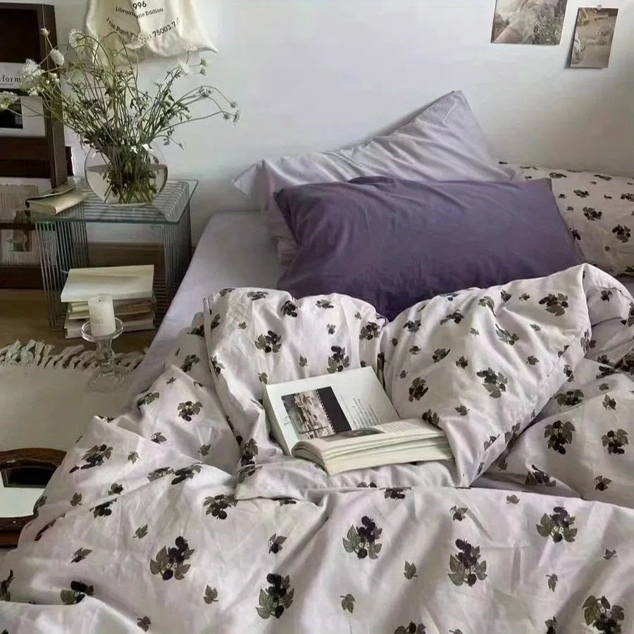 Elvesmall Korean Style Bedding Set Boys Girls Twin Queen Size Duvet Cover Flat Sheet Pillowcase Bed Linen Kids Adult Fashion Home Textile