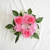 elvesmall 20Cm Rose Garland Candlestick Silk Artificial Flower Wreath For Candle Holder Window Props Home Party Wedding Table Decoration