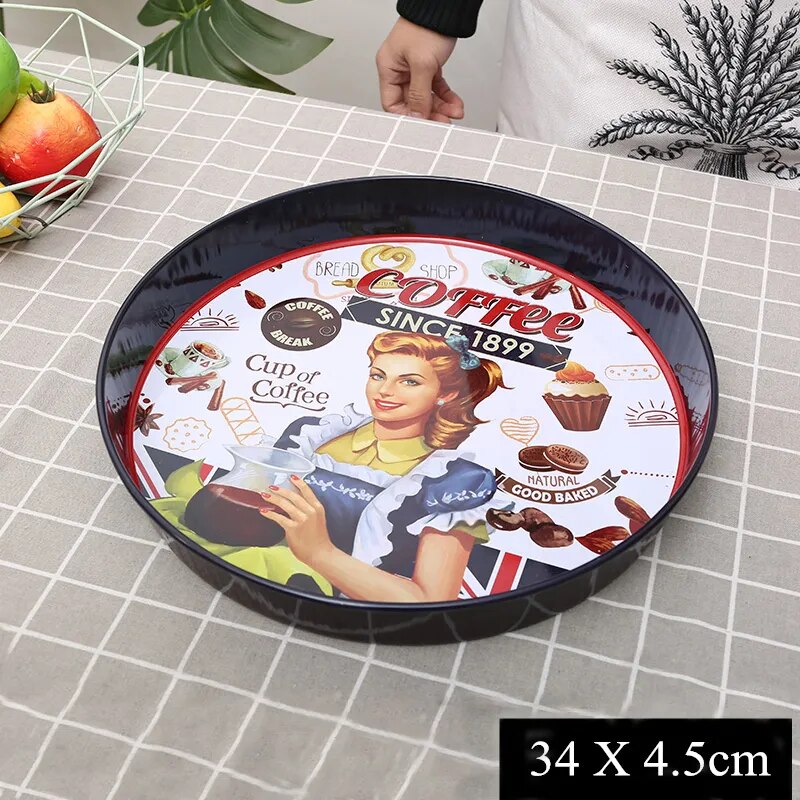 elvesmall INS Antique Metal Serving Tray for Snacks Candy Bread Wedding Party Drinks Appetizer Storage Plate Desktop Ornaments Organizer