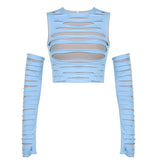 Elvesmall  Trendy Hole Cut Out Crop Top with Arm Sleeves Y2k Harajuku Streetwear Sexy T Shirts Women Orange Blue Swaggy Outfits