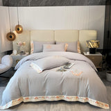 Elvesmall High Quality Bedding Set Luxury Floral Embroidery Gray Egyptian Cotton Duvet Cover Flat/Fitted Sheet Pillowcases Home Textiles