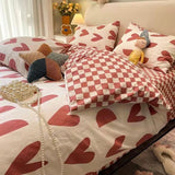 elvesmall Checkerboard Bedding Set Hot Sale Single Queen Size Flat Sheet Quilt Duvet Cover Pillowcase Polyester Bed Linens Home Textile