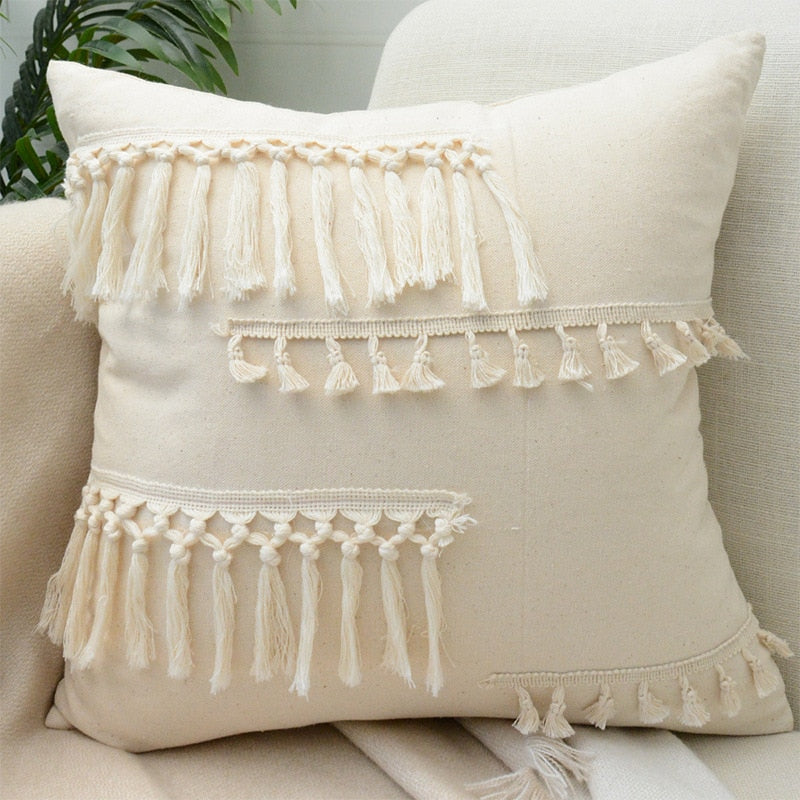 elvesmall Boho Decorative Throw Pillow Covers With Tassel For Couch Bed Sofa Morocos Lumbar Tufted Pillowcase 45X45 Home Decor