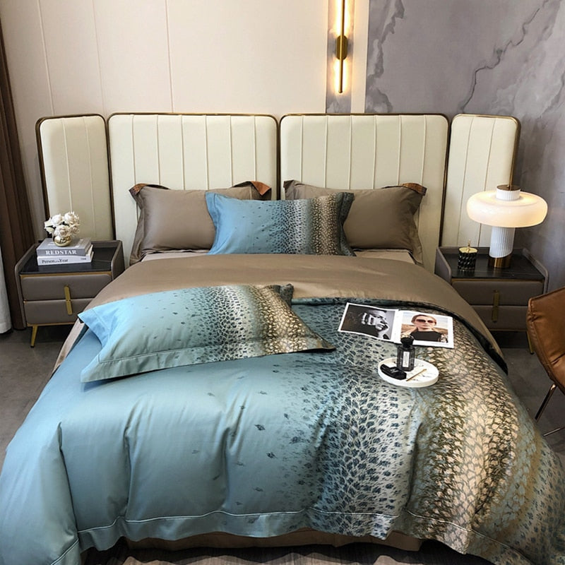 Leopard Print Bedding Set Luxury Egyptian Cotton 4pcs Soft Quilt/Duvet Cover Bed Sheet Pillowcases Queen King Size Home Textile