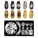 elvesmall Halloween Nail Stamping Plate Pumpkin Flower Animal Skull Printing Stencils Halloween Nail Stamp Templates DIY Nail Art Tools