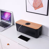 elvesmall Wooden Cable Storage Box Power Line Storage Case Dustproof Charger Socket Organizer Wire Case Home Cable Winder Organizer