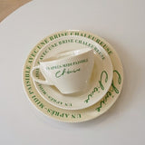 elvesmall Korean Niche Chic Retro French Alphabet Cream Yellow Green Ceramic Coffee Cup and Saucer Eight-inch Dessert Plate