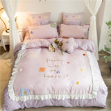 Elvesmall back to school SuperSweet Solid Color Bedding Sets Luxury Princess Wedding black Lace Ruffle Cotton Duvet Cover Bedspread Bed Skirt Pillowcases
