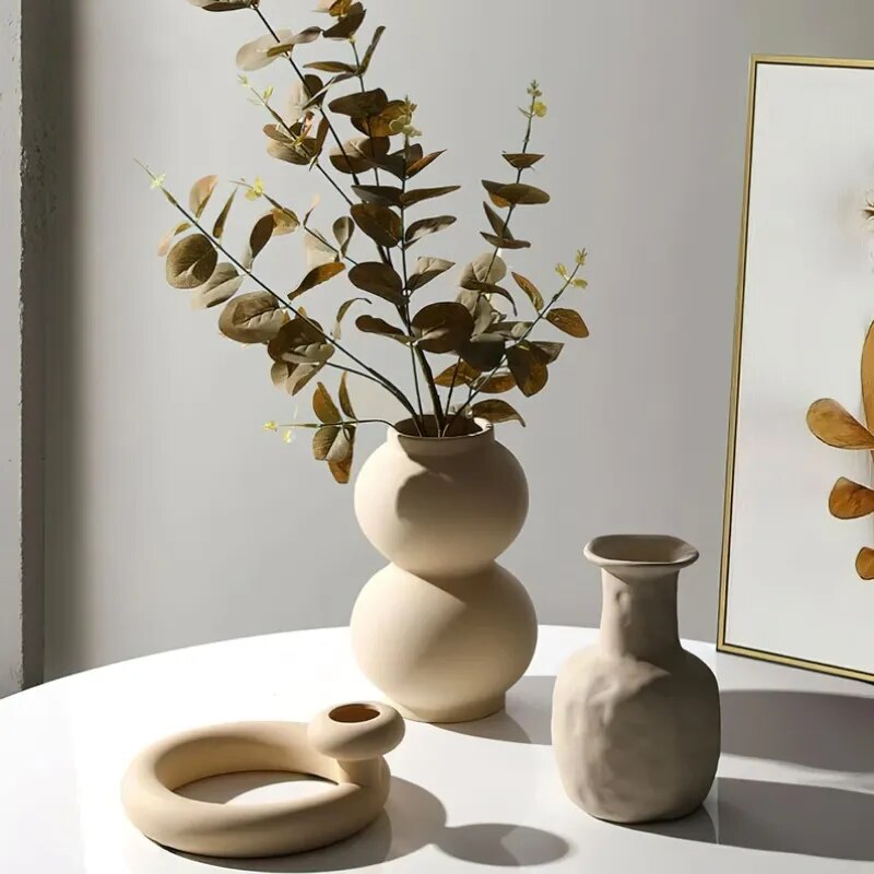 elvesmall Nordic Simple Ceramic Decorative Vase, Living Room Desktop Home Decoration Shop Window Ceramic Flower Arrangement Art Decoration