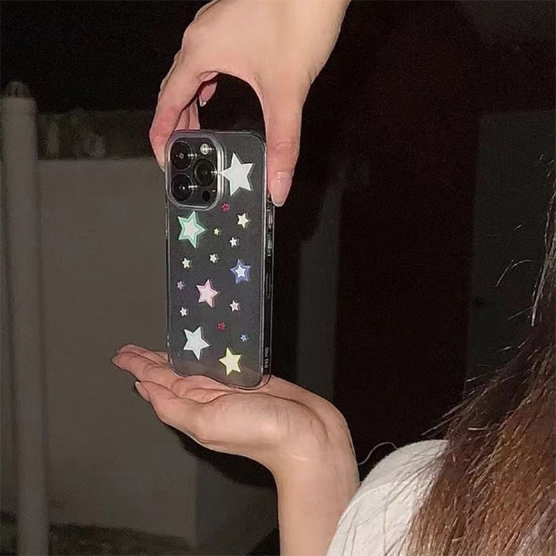 elvesmall Color Star INS Phone Cases for IPhone 7 8 11 12 13 Pro Max X XS XR Shock Resistant Full Coverage Transparent Soft Shell