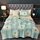 elvesmall Summer Washed Cotton Quilt Air-conditioning Comforter Soft Breathable Blanket Thin Leaf Print Bedspread Bed Cover Home Textiles