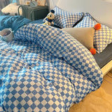 Elvesmall Checkerboard Bedding Set Hot Sale Single Queen Size Flat Sheet Quilt Duvet Cover Pillowcase Polyester Bed Linens Home Textile