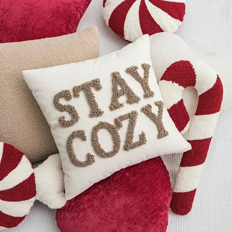 elvesmall Christmas Cartoon Candy Cushion Living Room Sofa Cushions New Year's Red Decoration Cushions Bedroom Bedside Cushion Pillow Case