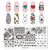 elvesmall Halloween Nail Stamping Plate Pumpkin Flower Animal Skull Printing Stencils Halloween Nail Stamp Templates DIY Nail Art Tools