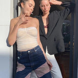 Elvesmall  y2k Fairy Grunge Mesh Lace Crop Top Women Vintage Sexy Bustier Corset Shirt Wholesale Tank Tops Summer Club Cami