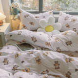 Elvesmall back to school Korean Style Bedding Set Boys Girls Twin Queen Size Duvet Cover Flat Sheet Pillowcase Bed Linen Kids Adult Fashion Home Textile