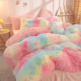 elvesmall Winter Warm Blue Bedding Set Soft Plush Kawaii Mink Velvet Queen Duvet Cover Set Sheets Pillowcase Single Double Bedding Sets