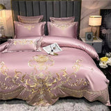 Elvesmall back to school High Quality Luxury High Precision 4 Pcs Pure Cotton Bedding Set Embroidered Duvet Cover Bedsheet  Pillowcase Bedding Set