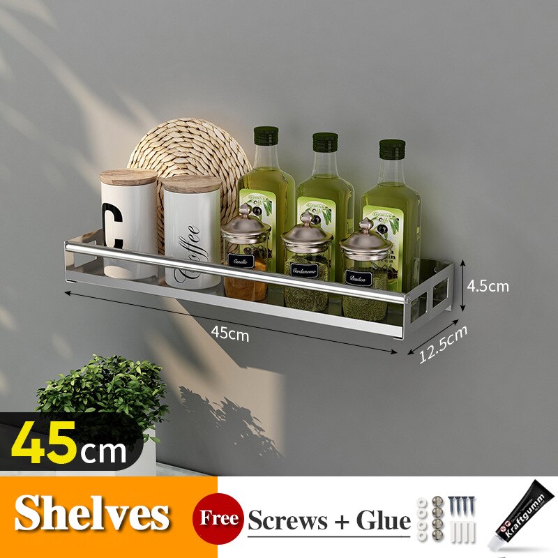 elvesmall Spice Rack Wall Mount Kitchen Spice Organizer Storage Shelf Punch-Free Shelves Holder for Kitchen Wall Bathroom Household Items