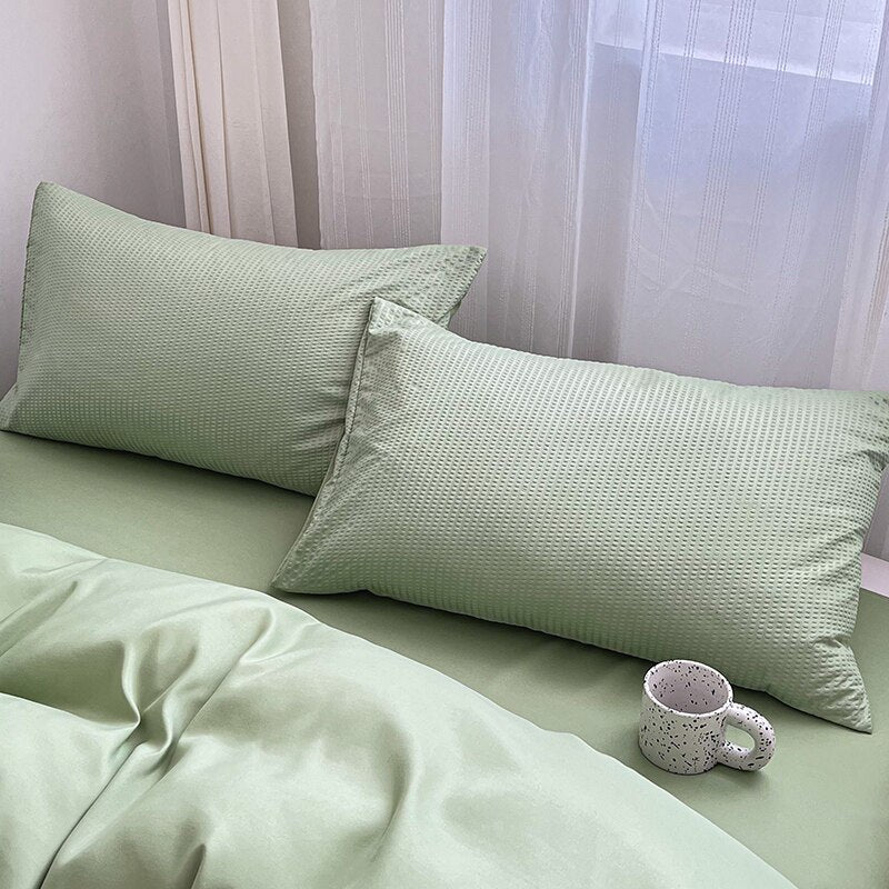 Elvesmall back to school Light Green Duvet Cover Set 220x240 Quilt Cover With Pillowcase High Quality Home Soft Twin Queen King Size Bedding Set