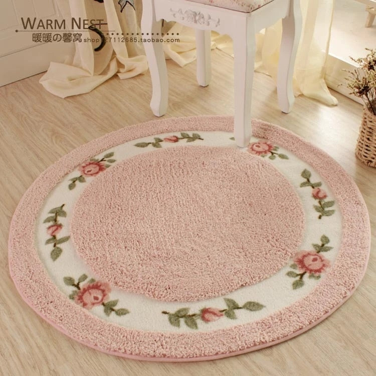 elvesmall Flower Doormat Soft Plush Round Rotating new Chair Floor Mat Modern Bathroom Carpet Children Play Rugs