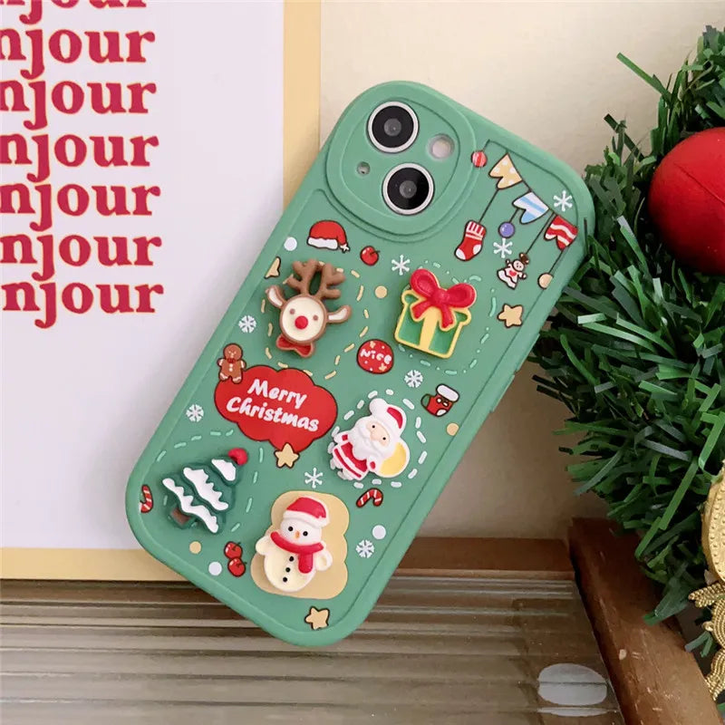 elvesmall Ottwn 3D Cartoon Elk Santa Claus Tree Christmas Phone Case For iPhone 13 11 12 Pro Max 13 14 Plus X XR XS 7 8 Plus SE Cover
