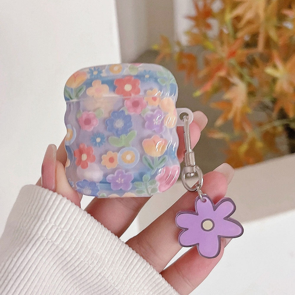 elvesmall Fresh flowers floral pendant wavy silicone soft wireless bluetooth earphone case for apple airpod pro 2 2nd 1 3 colorful cover