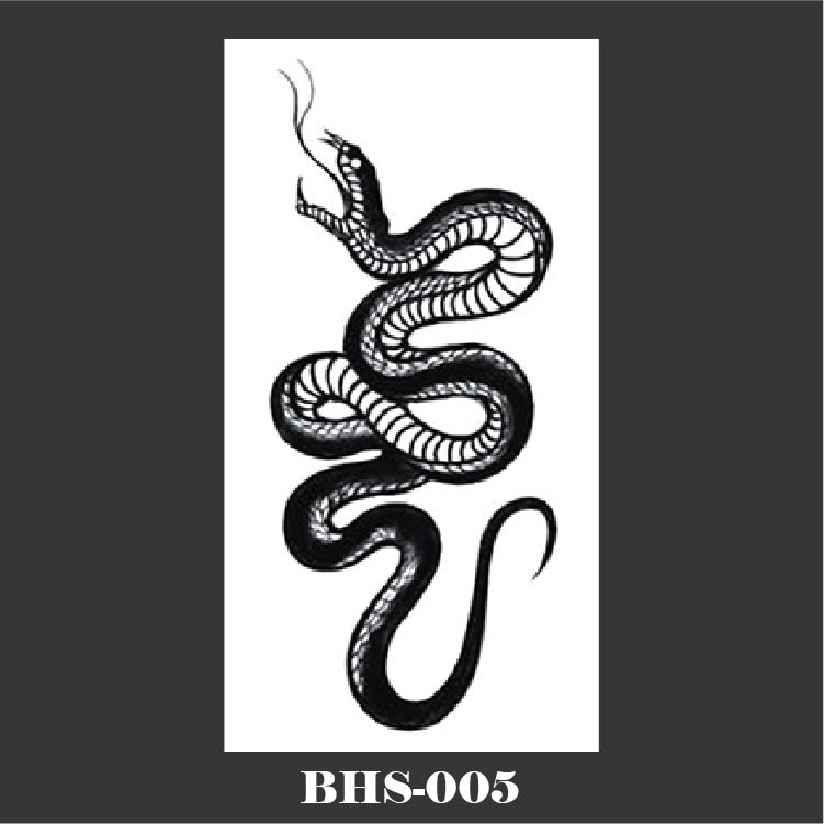 elvesmall Black Snake Temporary Tattoo Stickers for Women Men Body Waist Waterproof Fake Tattoo Dark Wine Big Size Snake Tattoo New