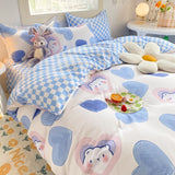 Elvesmall Boys Girls Bedding Set Fashion Adult Children Bed Linen Duvet Quilt Cover Pillowcase Cute Cartoon Bear Polyester Flat Sheets