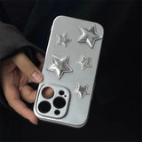 elvesmall Silver 3D Stars Korea INS Phone Case for IPhone14 13mini 12 11 8 7 6Pro XS Max X XR SE Cool Y2K Soft Shell Full Coverage Vintage