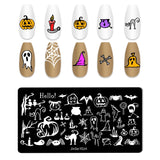 elvesmall Halloween Nail Stamping Plate Pumpkin Flower Animal Skull Printing Stencils Halloween Nail Stamp Templates DIY Nail Art Tools