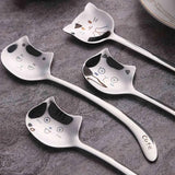 elvesmall Funny Cat Spoons Cute Cartoon Meow Teaspoons For Coffee Dessert Cake Long Tail Spoon Birthday Gift Kitchen Tableware Accessories