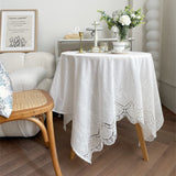 French White Lace Flower Embroidery Cotton Tablecloth for Wedding Party Decoration Table Cloth Luxurious Table Cover