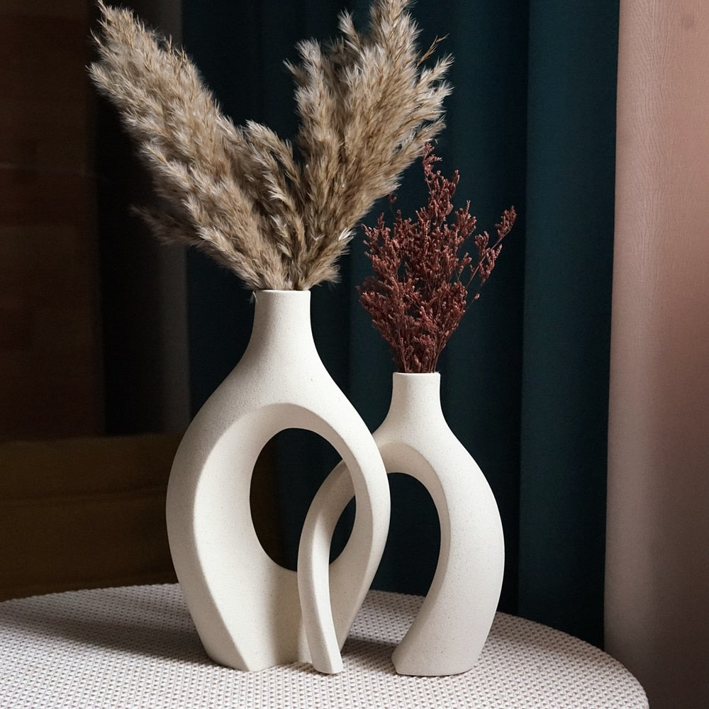 elvesmall 2Pcs/Set Ceramic Embrace Vases for Pampas Grass Dried Flower Nordic Living Room Home Decoration Accessories Tabletop