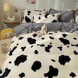 Elvesmall Korean Style Bedding Set Twin Queen Size Cute Cream Cherry Duvet Cover Flat Sheet Pillowcase Polyester Boys Girls Bed Linen