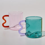 elvesmall Colored Glass Cups Original Design Colorful Waved Ear Glass Mug Handmade Simple Wave Coffee Cup for Hot Water
