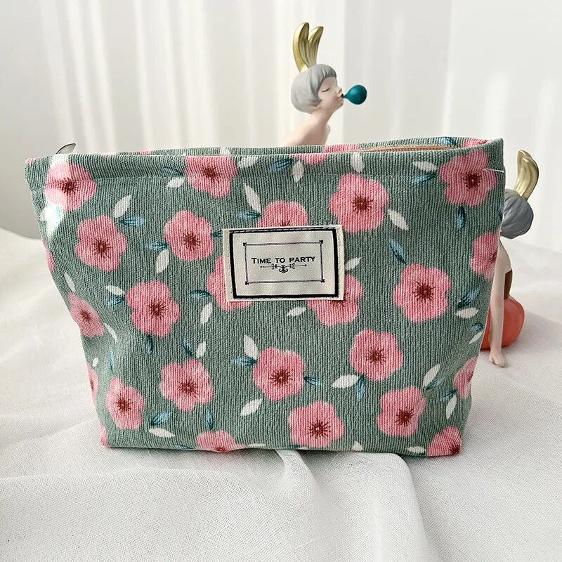 elvesmall Women Cosmetic Bag Canvas Floral  Girl Cluth Travel Storage Bag Toiletries Organize New Cosmetic Bag Portable Make Up Bags