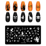 elvesmall Halloween Nail Stamping Plate Pumpkin Flower Animal Skull Printing Stencils Halloween Nail Stamp Templates DIY Nail Art Tools