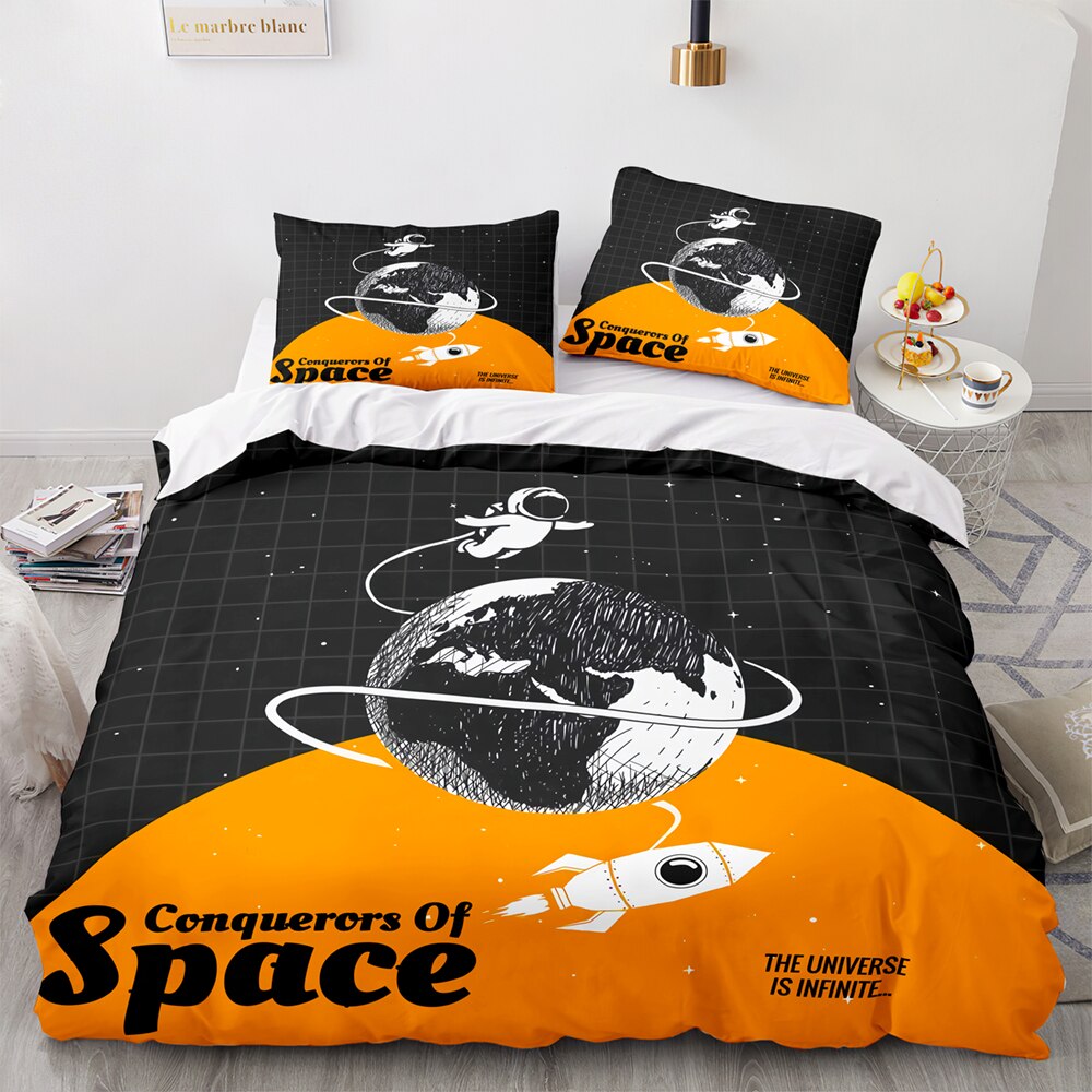 Elvesmall back to school Space Astronaut Cartoon Duvet Cover Pillowcase Bedding Set Full Size Twin Queen King Bed Comforter Quilt Cover Set for Kids Boys