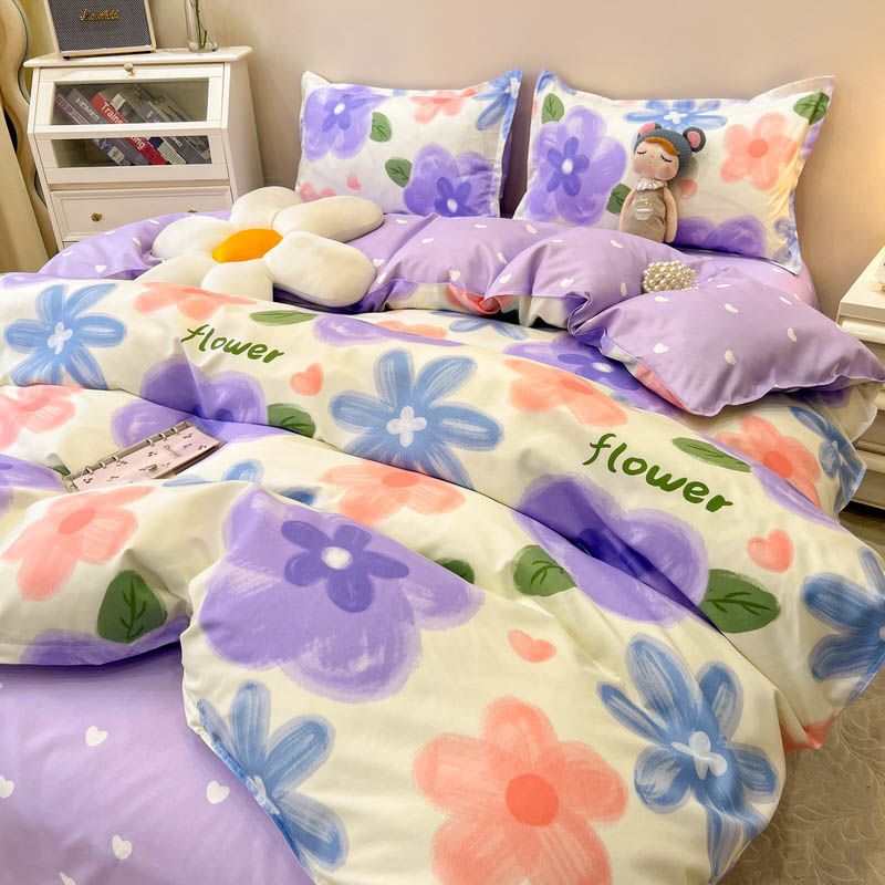 Elvesmall Tulips Duvet Cover Set with Flat Sheet Pillowcases Fashion Twin Double Queen Size Bed Linen Soft Boys Girls Bedding Kit