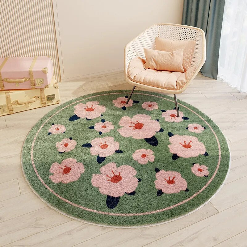 elvesmall Nordic Carton Round Rug Carpets for Home Living Room Bedroom Kids Room Blanket Plush Floor Mat Decoration Salon Pile Area Rug