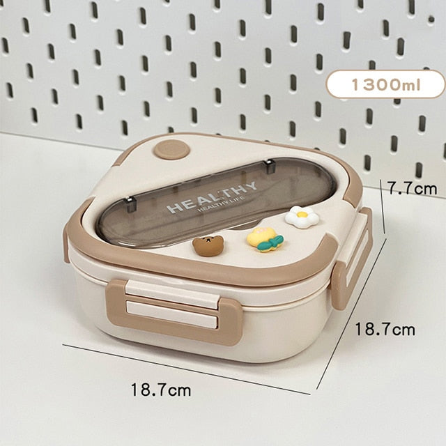 elvesmall Simple Cute Portable Lunch Box With Compartment For Girls School Kids Plastic Picnic Bento Box Microwave Food Storage Containers
