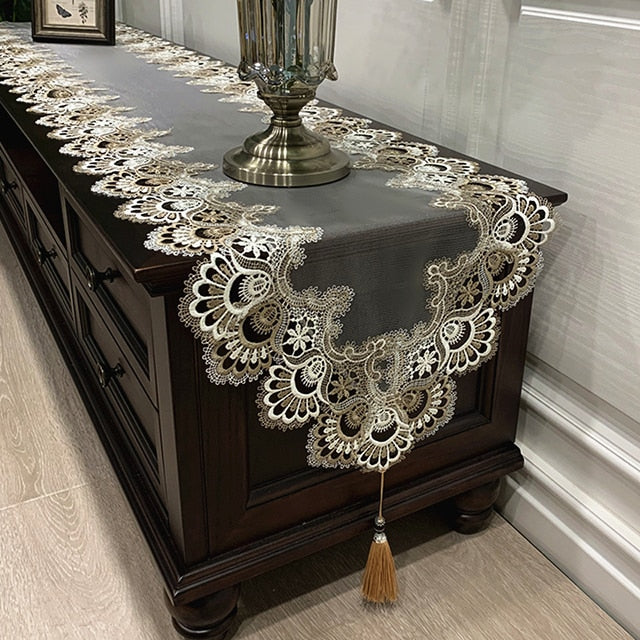 Oval Table Runner embroidered Tea Table Europe TV Cabinet Tablecloth Lace Pendant tassel Dresser Table flag Shoe Dust Cover